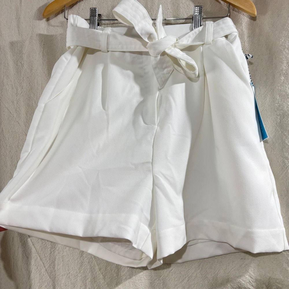 Draper James Womens Relaxed Shorts White High Waist Tie Belt Size M NEW